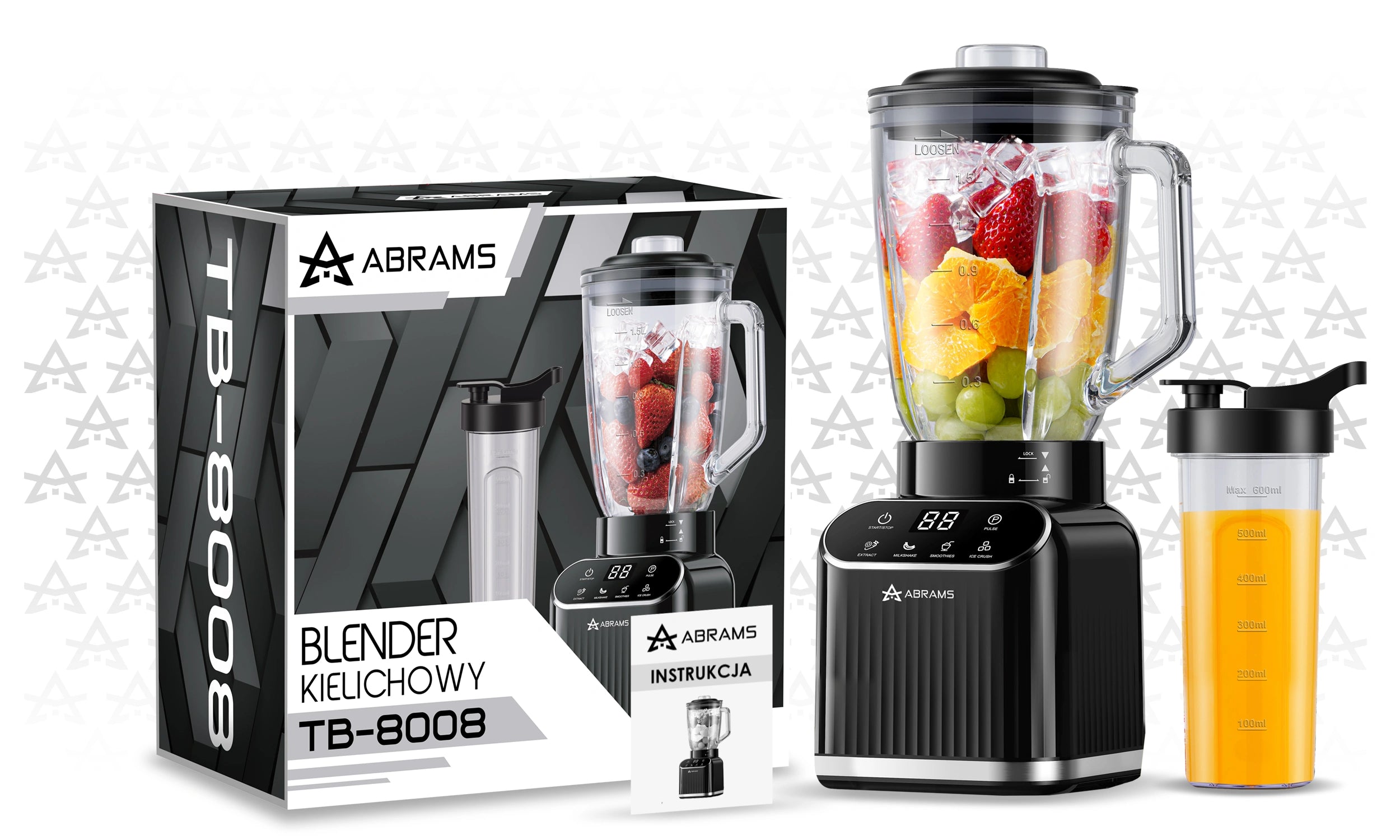 Blender Kielichowy 1500W Szklany 1,5l Bidon 600ml Ostrza Tytanowe Mocny