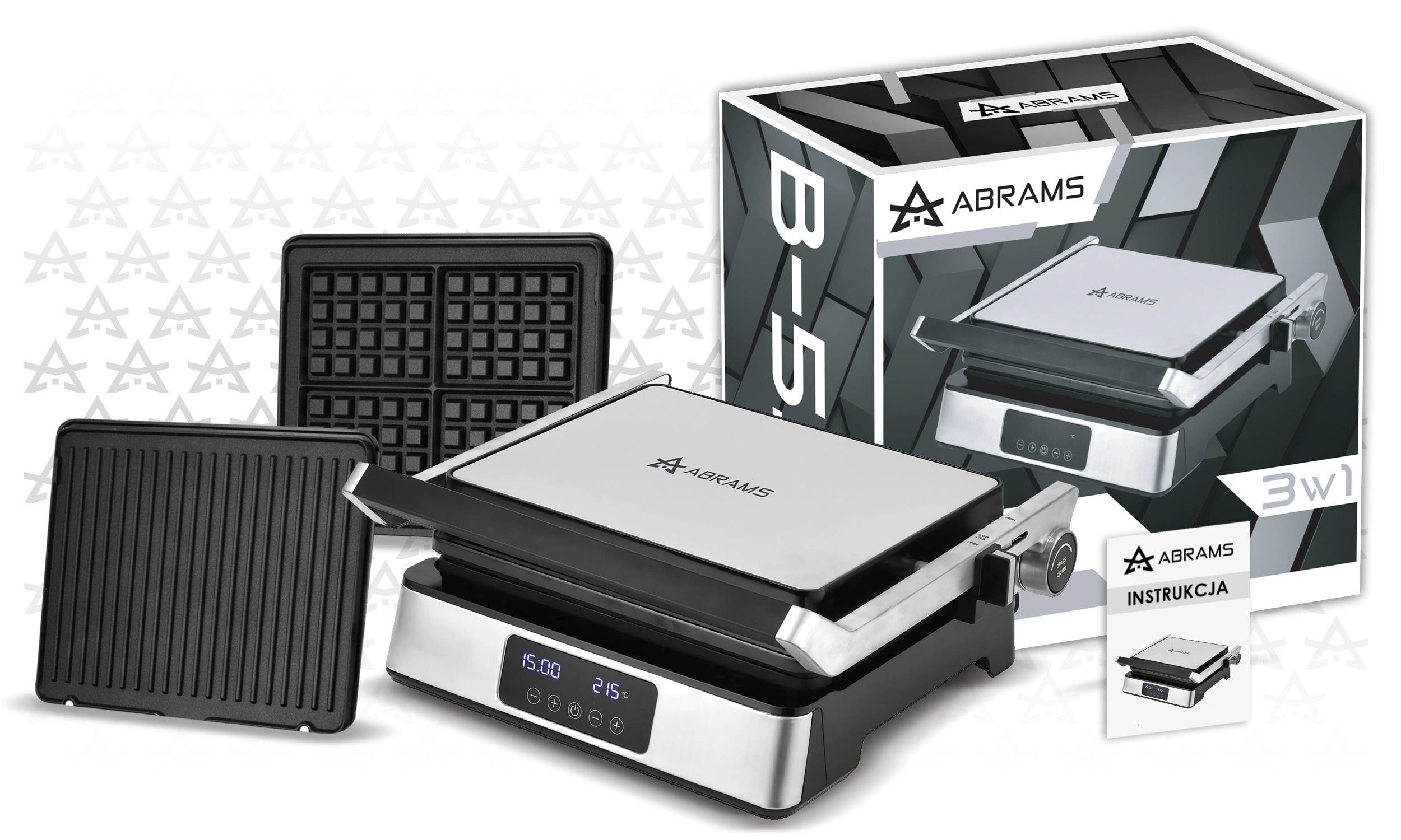 Grill Gofrownica Opiekacz Elektryczny 3w1 2200W Regulacja Czasu i Temp