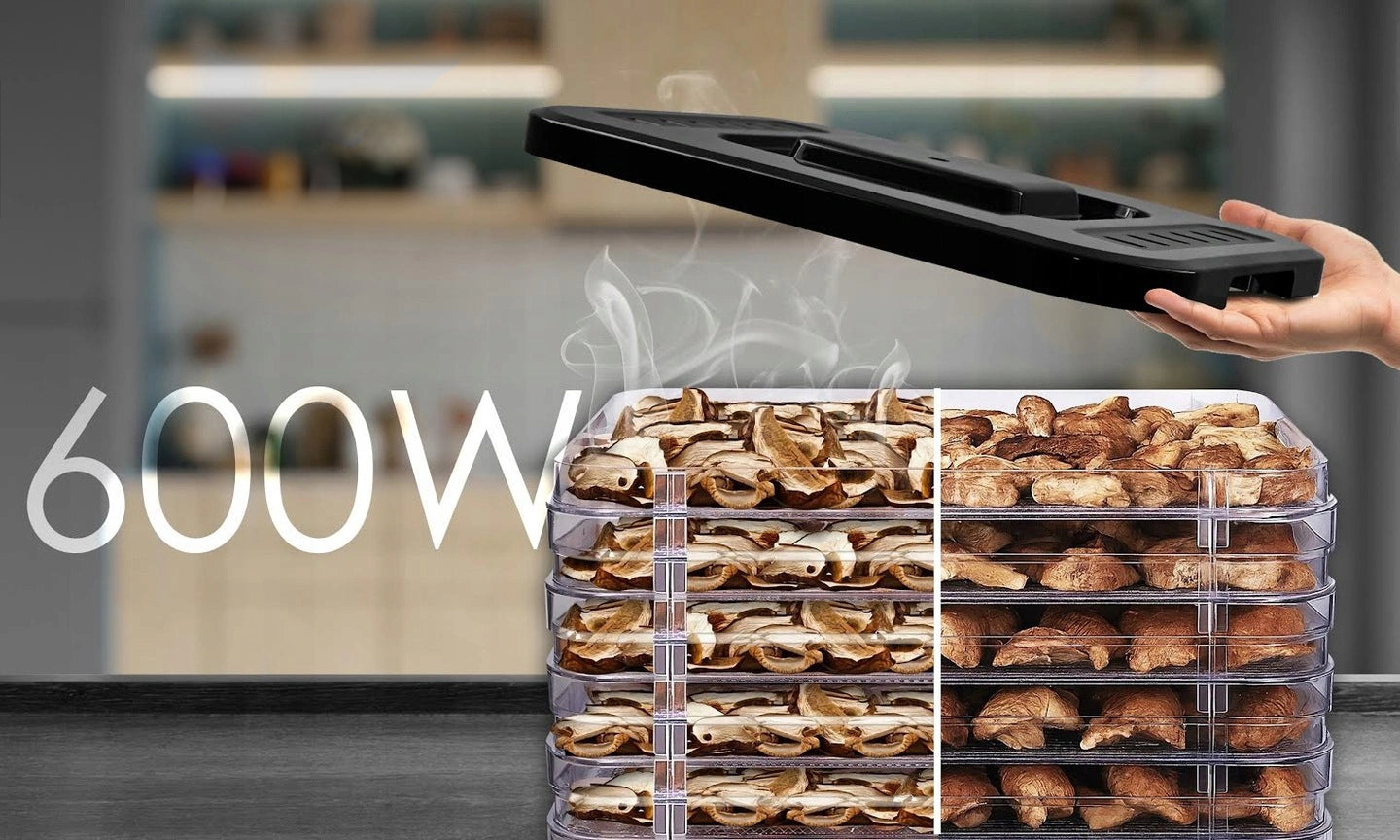 Suszarka Do Grzybów Warzyw i Owoców 600W Regulacja Temperatury Timer 5 Sit