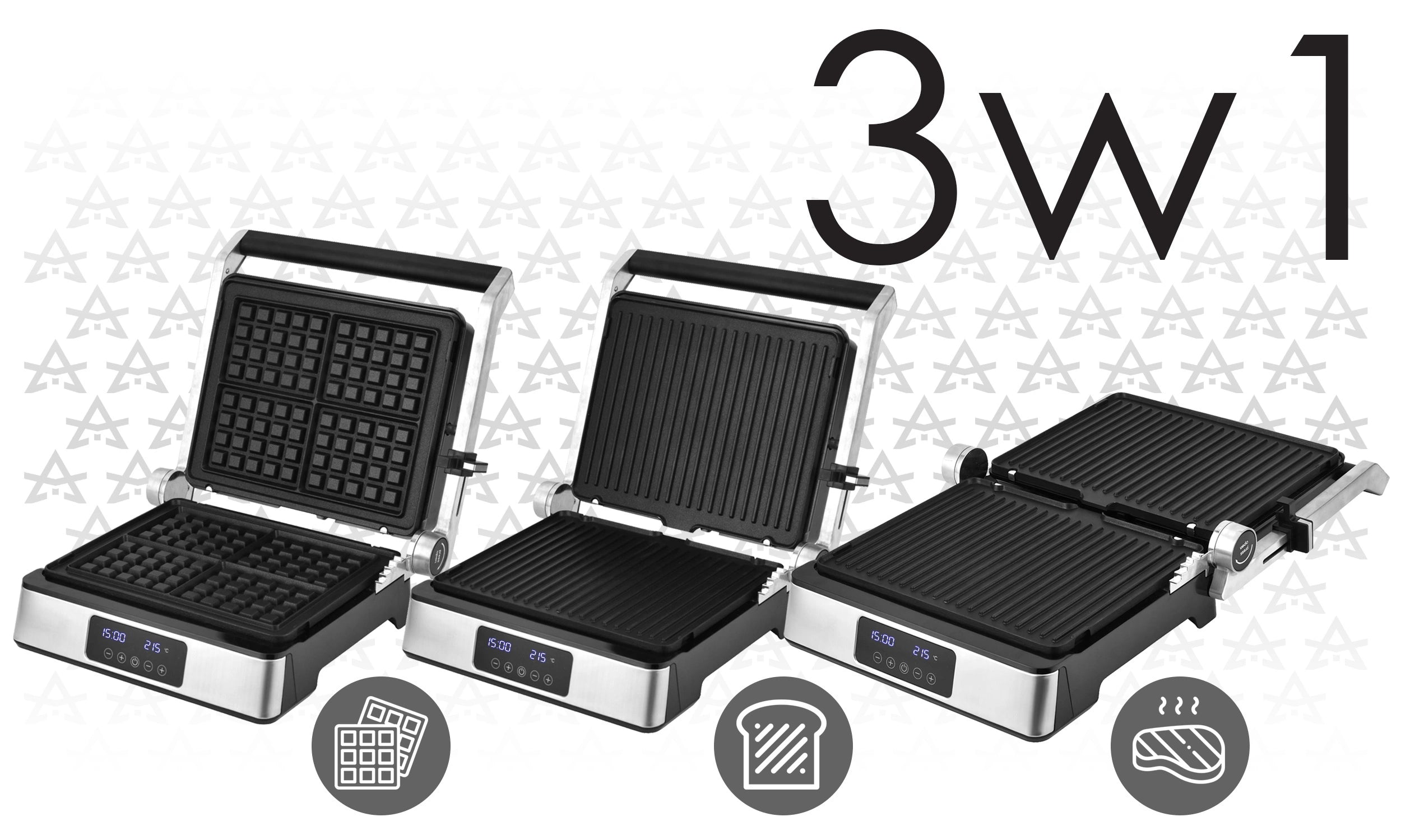 Grill Gofrownica Opiekacz Elektryczny 3w1 2200W Regulacja Czasu i Temp