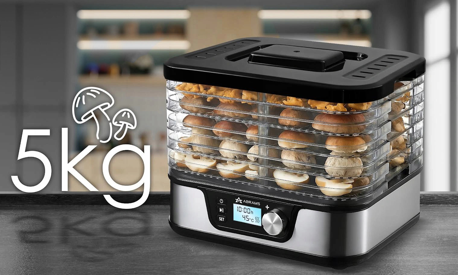 Suszarka Do Grzybów Warzyw i Owoców 600W Regulacja Temperatury Timer 5 Sit