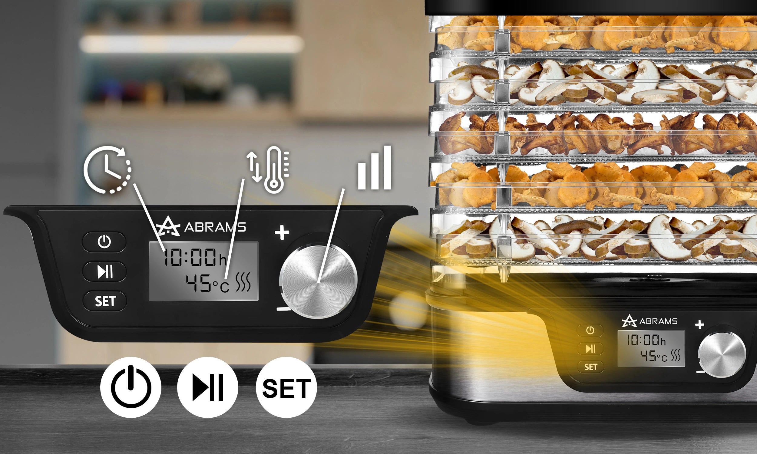 Suszarka Do Grzybów Warzyw i Owoców 600W Regulacja Temperatury Timer 5 Sit
