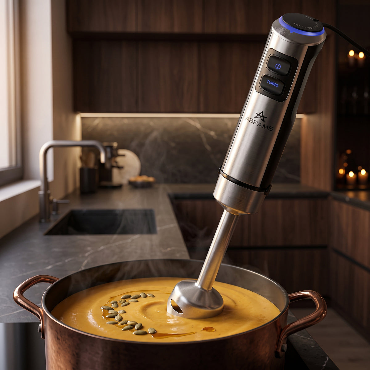 Blender ręczny wielofunkcyjny 12W1 Abrams 1500W — szatkownica, malakser, 12 końcówek, ostrza tytanowe