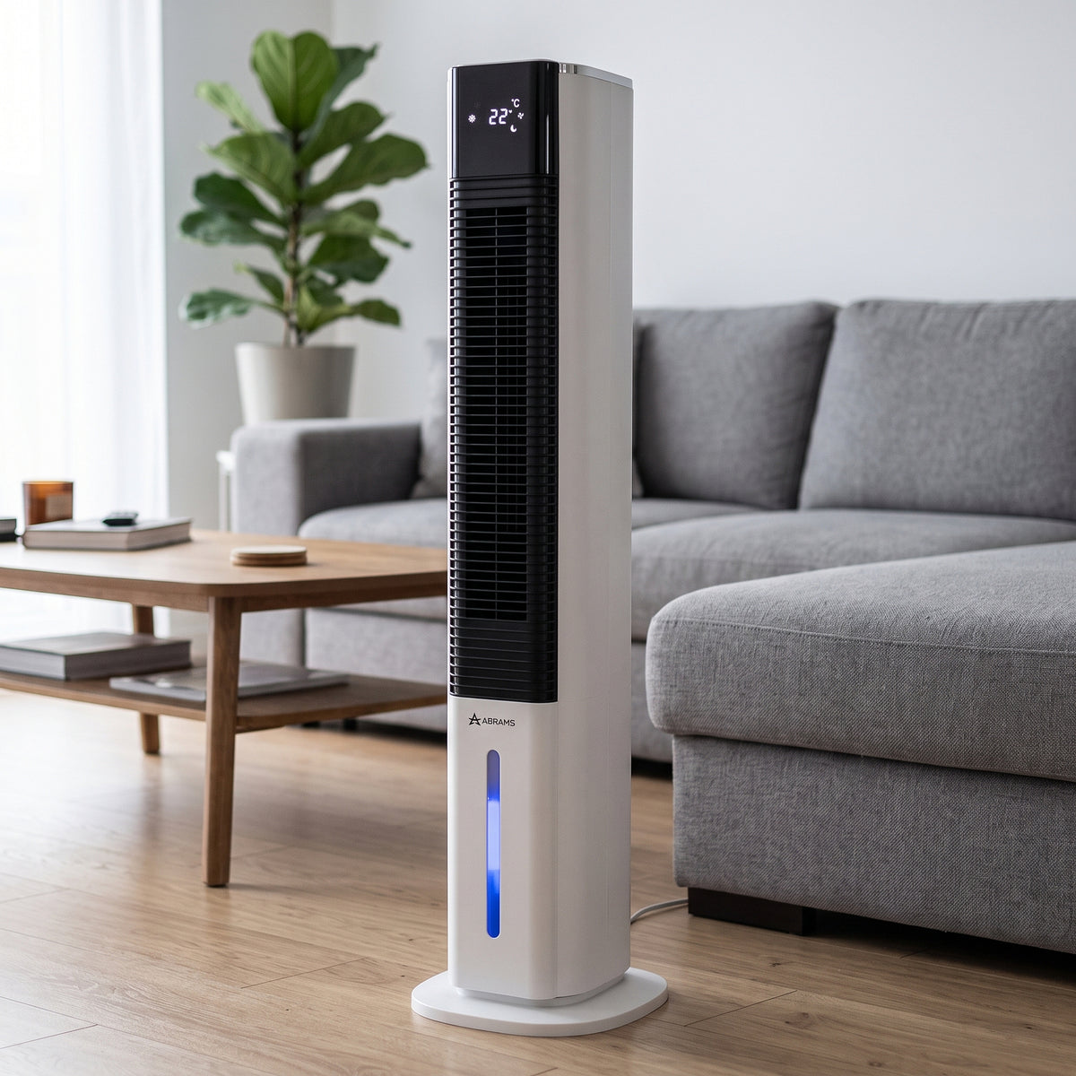 Klimator wodny Abrams — nawilżanie, jonizacja, oscylacja, 6L zbiornik, wkłady mrożące, 106 cm, cichy 50 dB