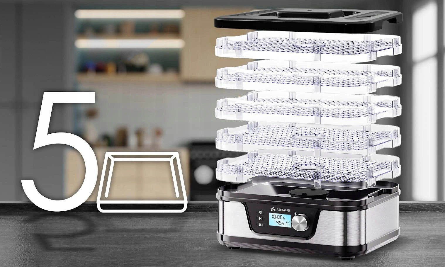 Suszarka Do Grzybów Warzyw i Owoców 600W Regulacja Temperatury Timer 5 Sit